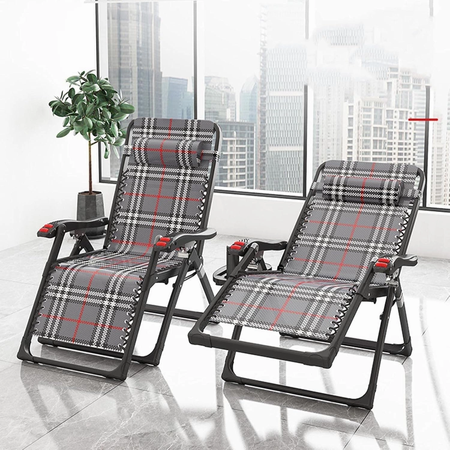 Outdoor Leisure Folding Deck Chairs,Adjustable Office Terrace Lounge Chair Portable Camping Recliner,(Black)