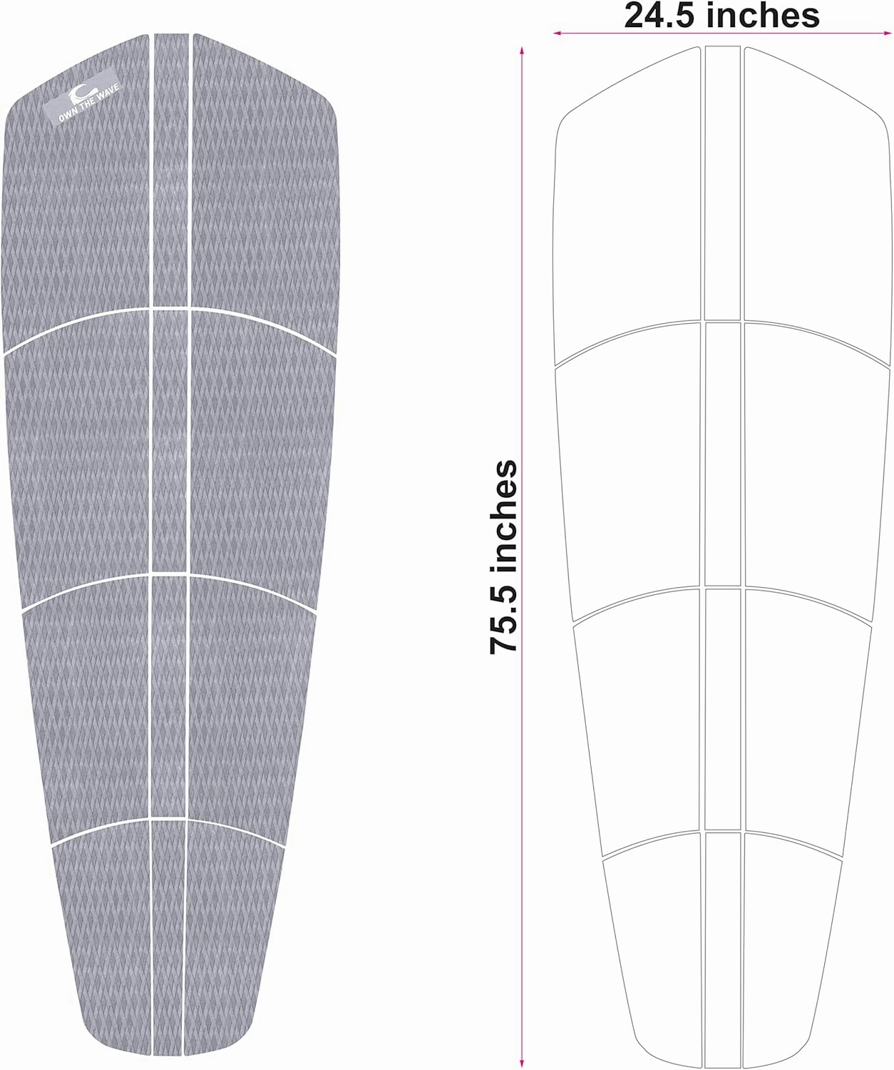 Own the Wave 12 Piece Premium EVA Foam Surfboard Traction Pad Non-Slip Trimmable Deck Sheet 3M Adhesive for Longboard SUP Paddleboard Surfboard White, Black, Grey