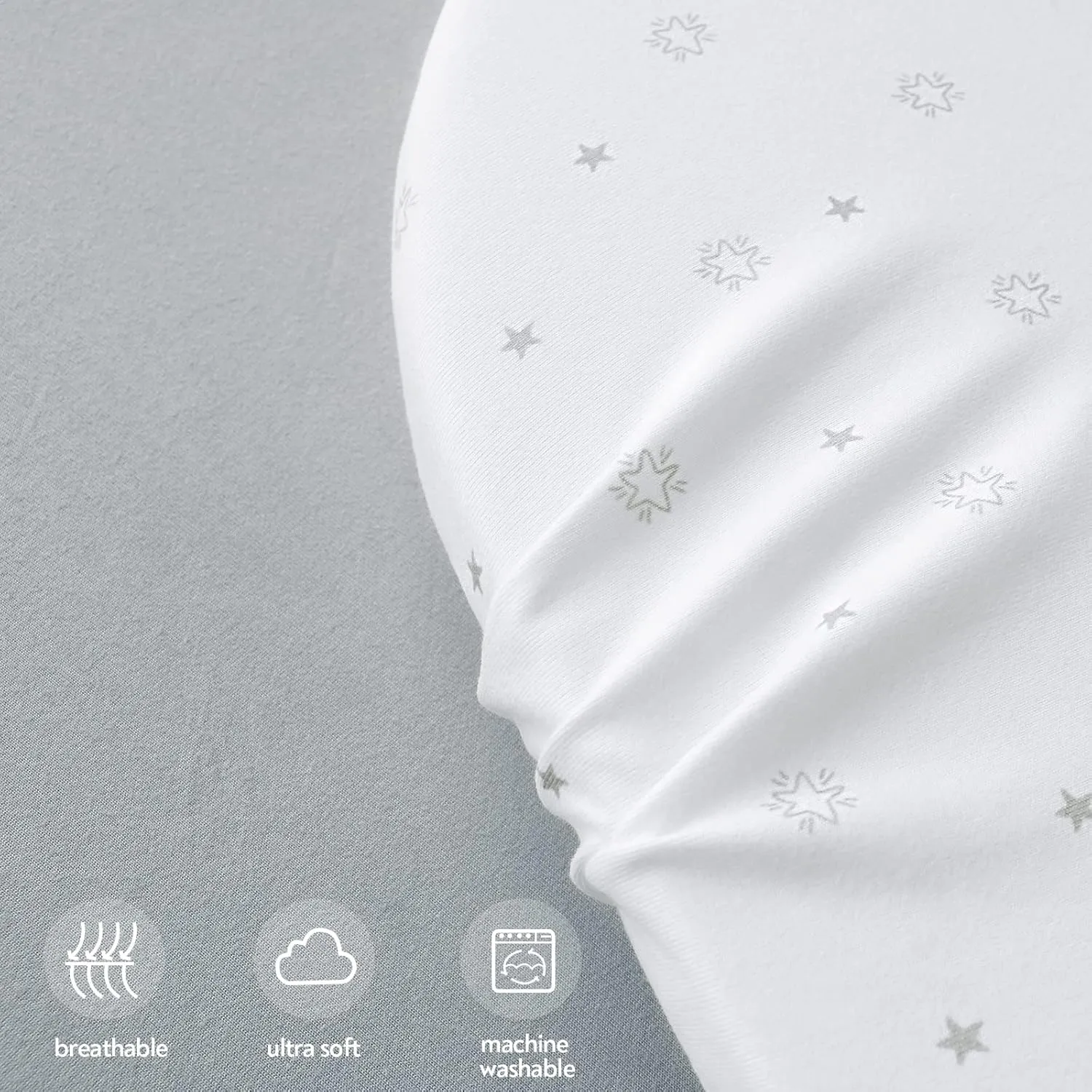 Pack and Play Sheets Fitted- Fit for ADOVEL, Pamo Babe, Baby Trend, Graco, Dream On Me and Other 25" x 36" Playard Mattress Cover, Ultra Soft & Stretchy Playpen Sheets, Grey & White Star, 2 Pack