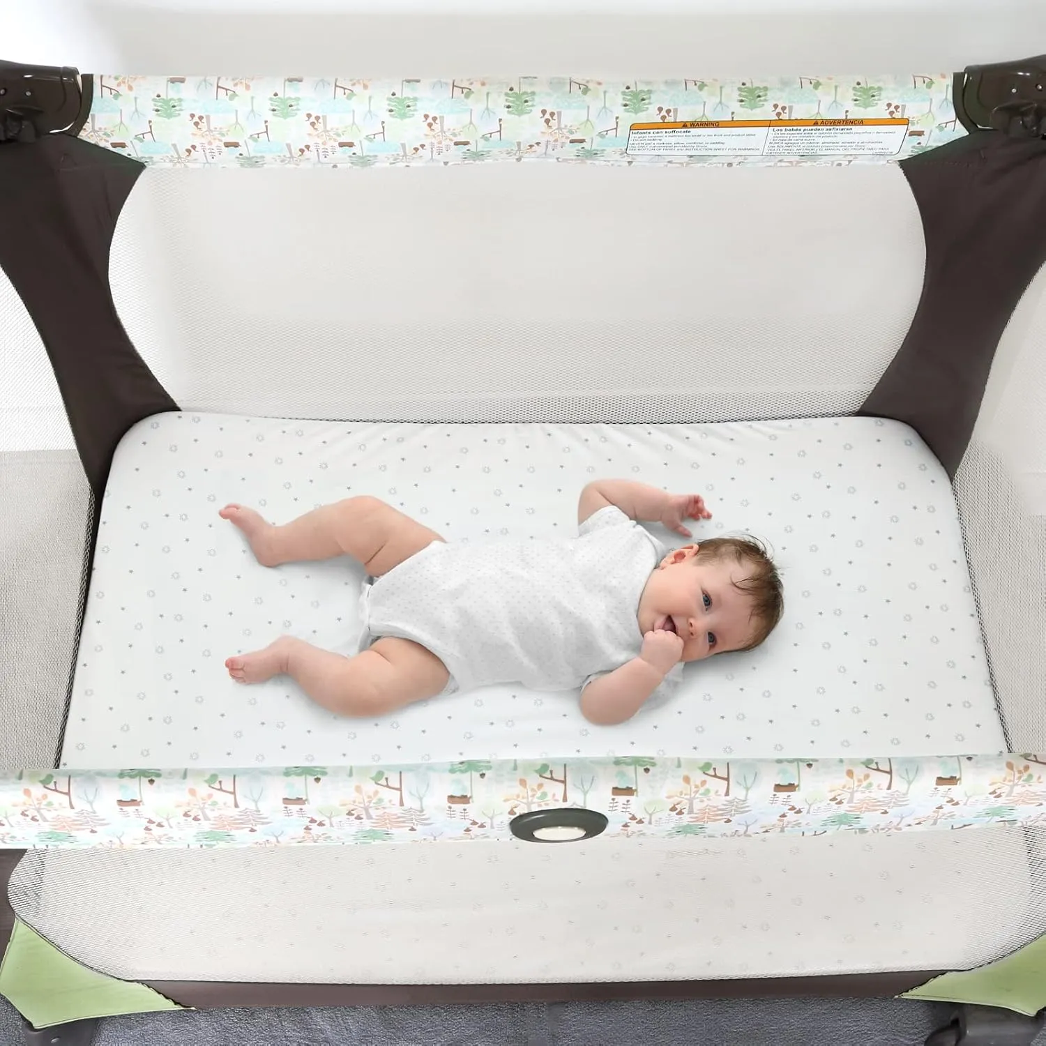 Pack and Play Sheets Fitted- Fit for ADOVEL, Pamo Babe, Baby Trend, Graco, Dream On Me and Other 25" x 36" Playard Mattress Cover, Ultra Soft & Stretchy Playpen Sheets, Grey & White Star, 2 Pack