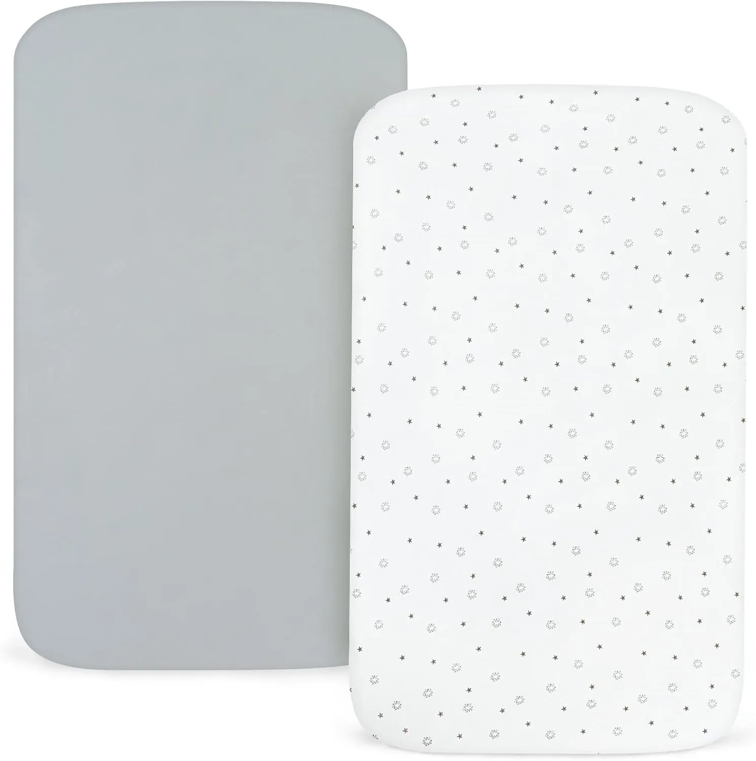 Pack and Play Sheets Fitted- Fit for ADOVEL, Pamo Babe, Baby Trend, Graco, Dream On Me and Other 25" x 36" Playard Mattress Cover, Ultra Soft & Stretchy Playpen Sheets, Grey & White Star, 2 Pack