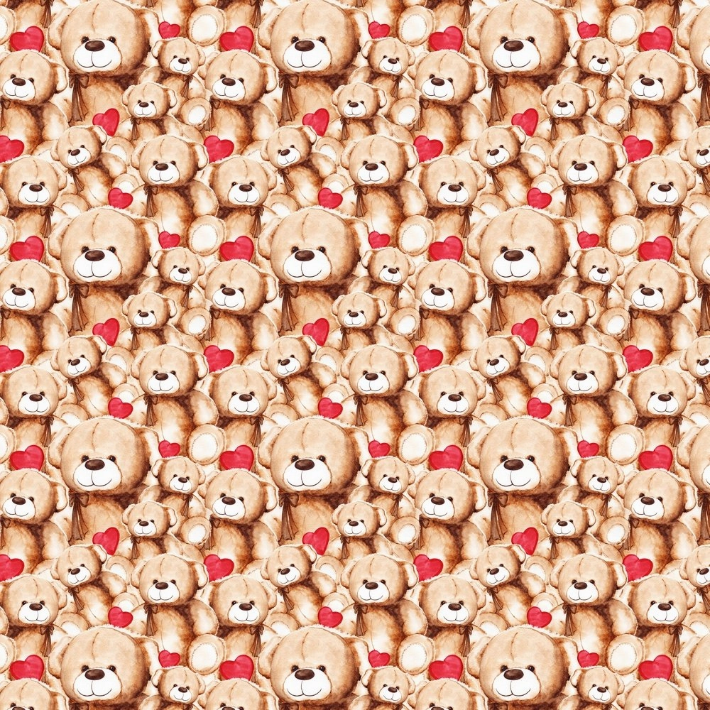 Packed Lovely Teddy Bear & Hearts Fabric