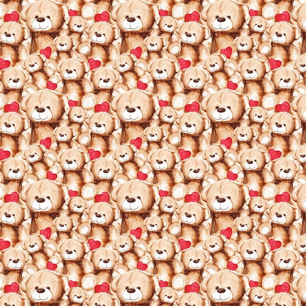 Packed Lovely Teddy Bear & Hearts Fabric