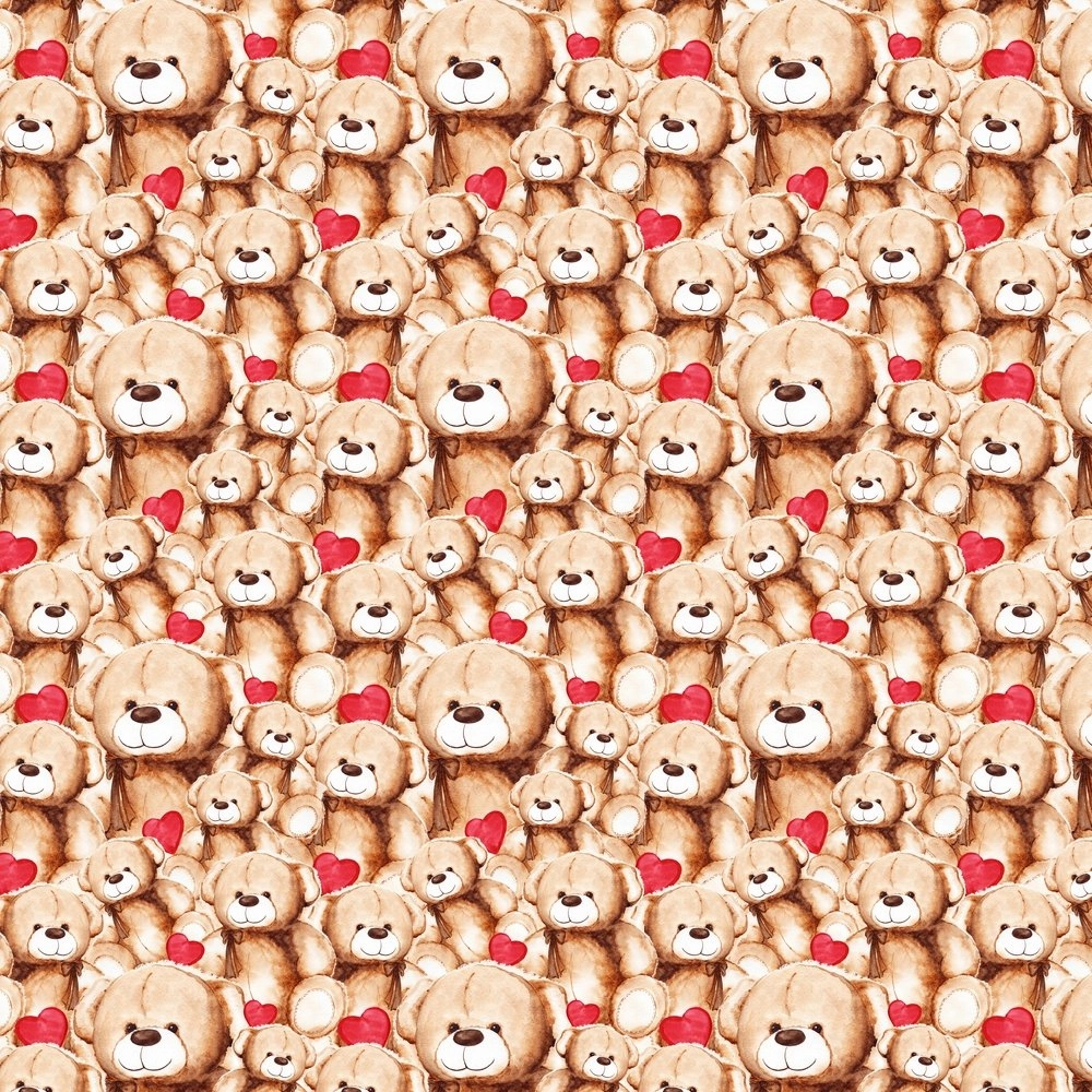 Packed Lovely Teddy Bear & Hearts Fabric