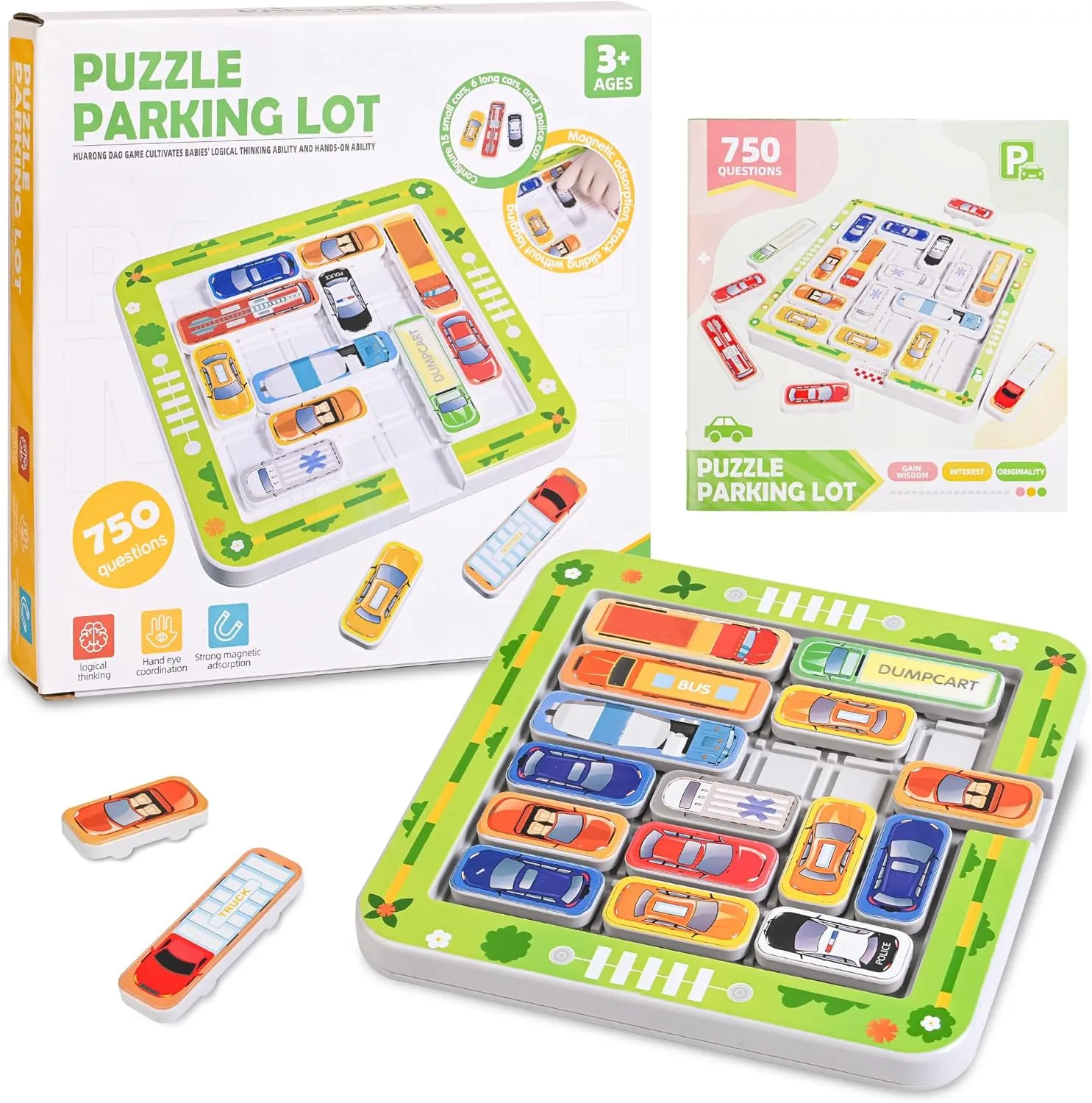 Parking Puzzler Cognitive Skill-Building Travel Game - Magnetic Car Toy with 360/750 Traffic Challenges for Ages 3 , Brain Teaser for Parent-Child Problem Solving Fun(750Magnetic)