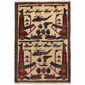 Pashtun Traditional Hand-Made Afghan War Beige Rug