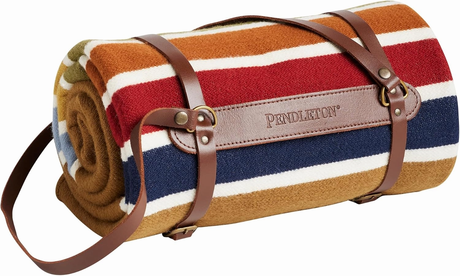 Pendleton National Park Throw with Leather Carrier 54" x 72" - Premium Wool Throw, Iconic Stripes, Durable Blanket for Home & Outdoor Adventures - Joshua Tree