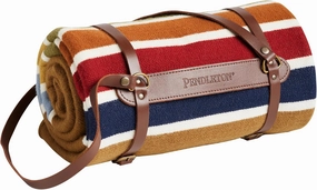 Pendleton National Park Throw with Leather Carrier 54" x 72" - Premium Wool Throw, Iconic Stripes, Durable Blanket for Home & Outdoor Adventures - Joshua Tree