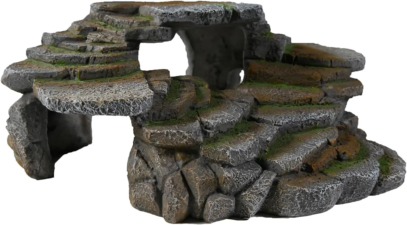 PENN-PLAX (REP183) Reptology Shale Scape Step Ledge & Cave Hideout – Decorative Resin for Aquariums & Terrariums – Great for Reptiles, Amphibians, and Fish – Large