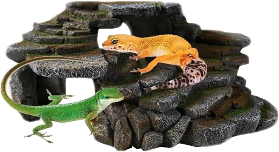PENN-PLAX (REP183) Reptology Shale Scape Step Ledge & Cave Hideout – Decorative Resin for Aquariums & Terrariums – Great for Reptiles, Amphibians, and Fish – Large