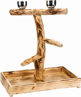 PENN-PLAX Bird-Life Natural Wood Tree Perch for Large Birds and Parrots – Includes Food and Water Bowls and Drop Tray – Large