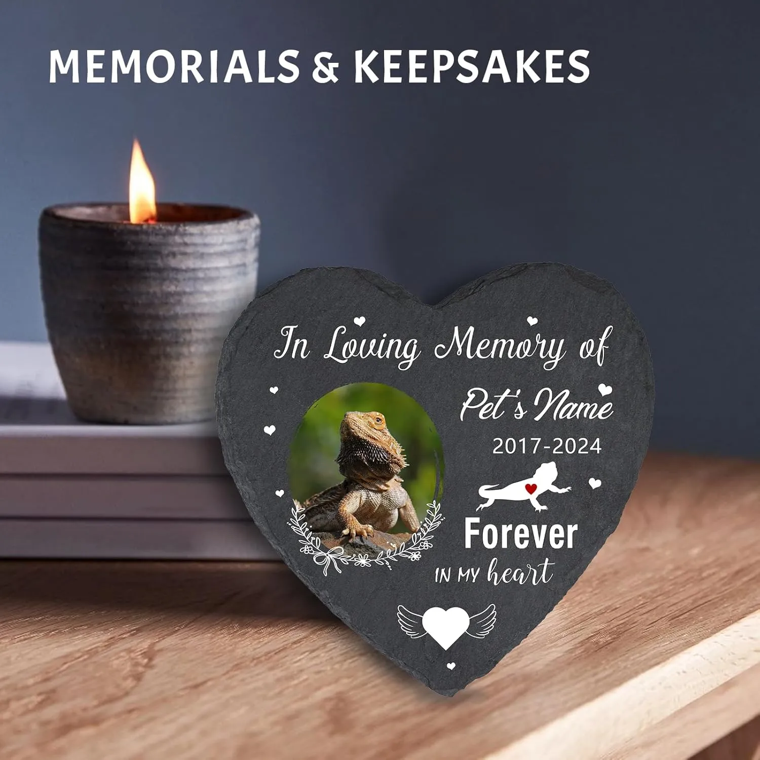 Personalized Pet Bearded Dragon Memorial Stone, Customized Memorial Grave Marker with Photo Name, Bearded Dragon Gravestone Headstone Memorial Plaque, Memorial Gifts for Loss of Bearded Dragon