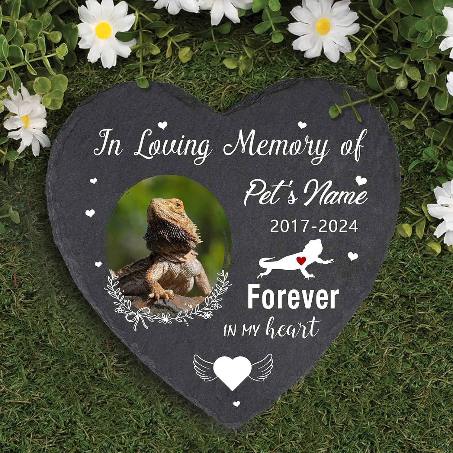 Personalized Pet Bearded Dragon Memorial Stone, Customized Memorial Grave Marker with Photo Name, Bearded Dragon Gravestone Headstone Memorial Plaque, Memorial Gifts for Loss of Bearded Dragon