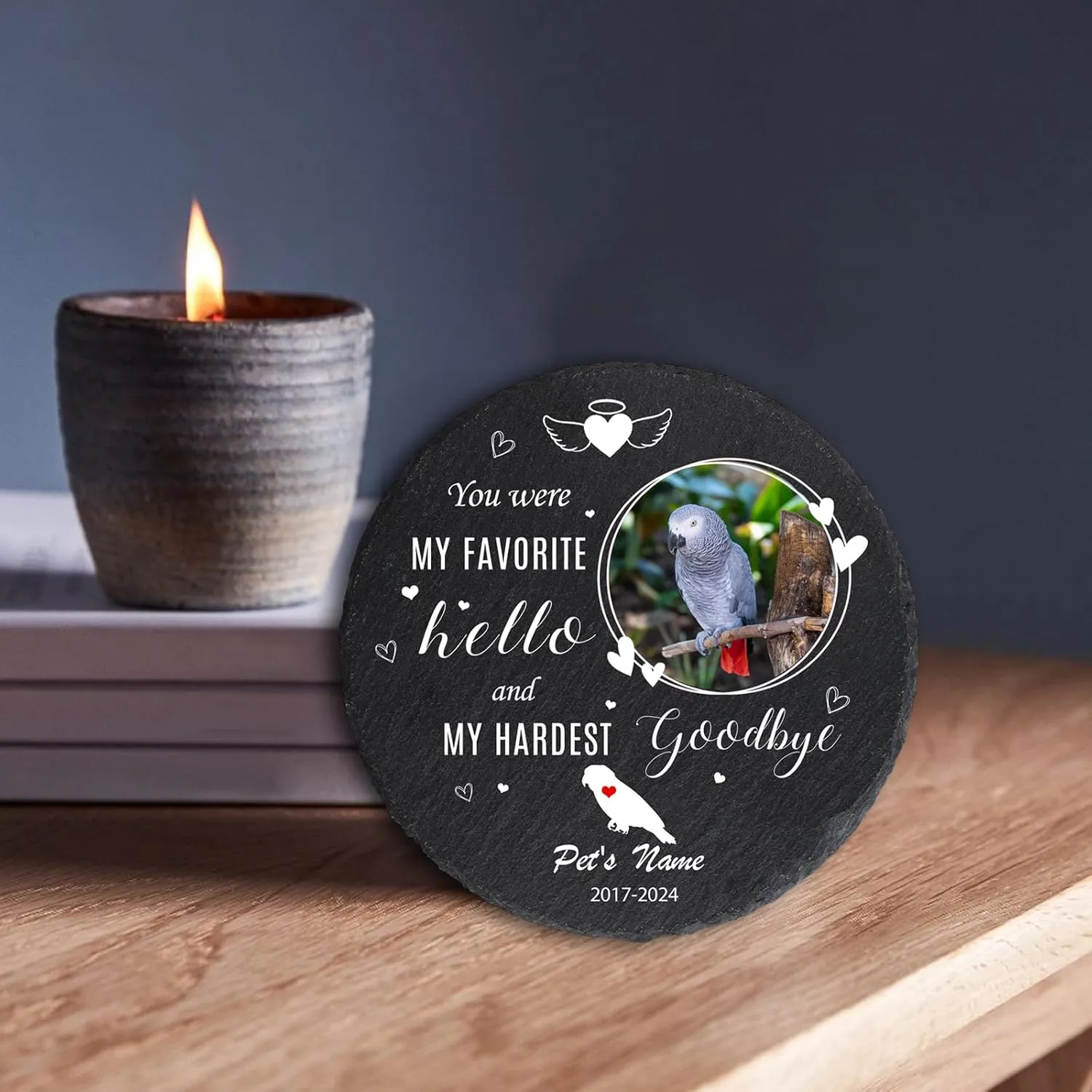 Personalized Pet Grey Parrot Memorial Stone, Custom Grey Parrot Grave Marker with Photo Name, Parrot Headstone, Bird Gravestone, Garden Remembrance Plaque for Pet Bird Parrot