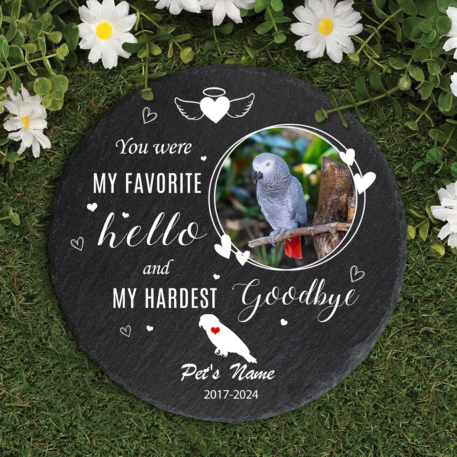 Personalized Pet Grey Parrot Memorial Stone, Custom Grey Parrot Grave Marker with Photo Name, Parrot Headstone, Bird Gravestone, Garden Remembrance Plaque for Pet Bird Parrot