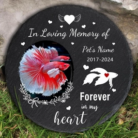 Personalized Pet Memorial Stone for Betta Fish, Customized Pet Betta Fish Garden Memorial Stone, Betta Fish Headstone, Goldfish Tombstone, Pet Betta Fish Memorial Plaque Outdoor