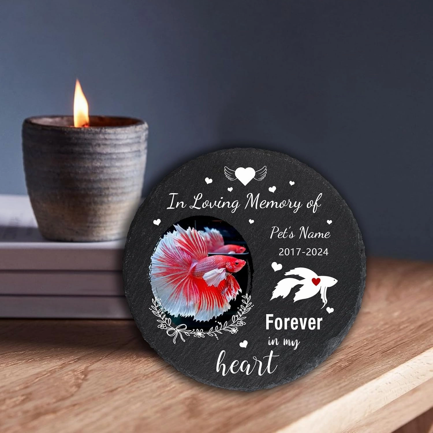 Personalized Pet Memorial Stone for Betta Fish, Customized Pet Betta Fish Garden Memorial Stone, Betta Fish Headstone, Goldfish Tombstone, Pet Betta Fish Memorial Plaque Outdoor