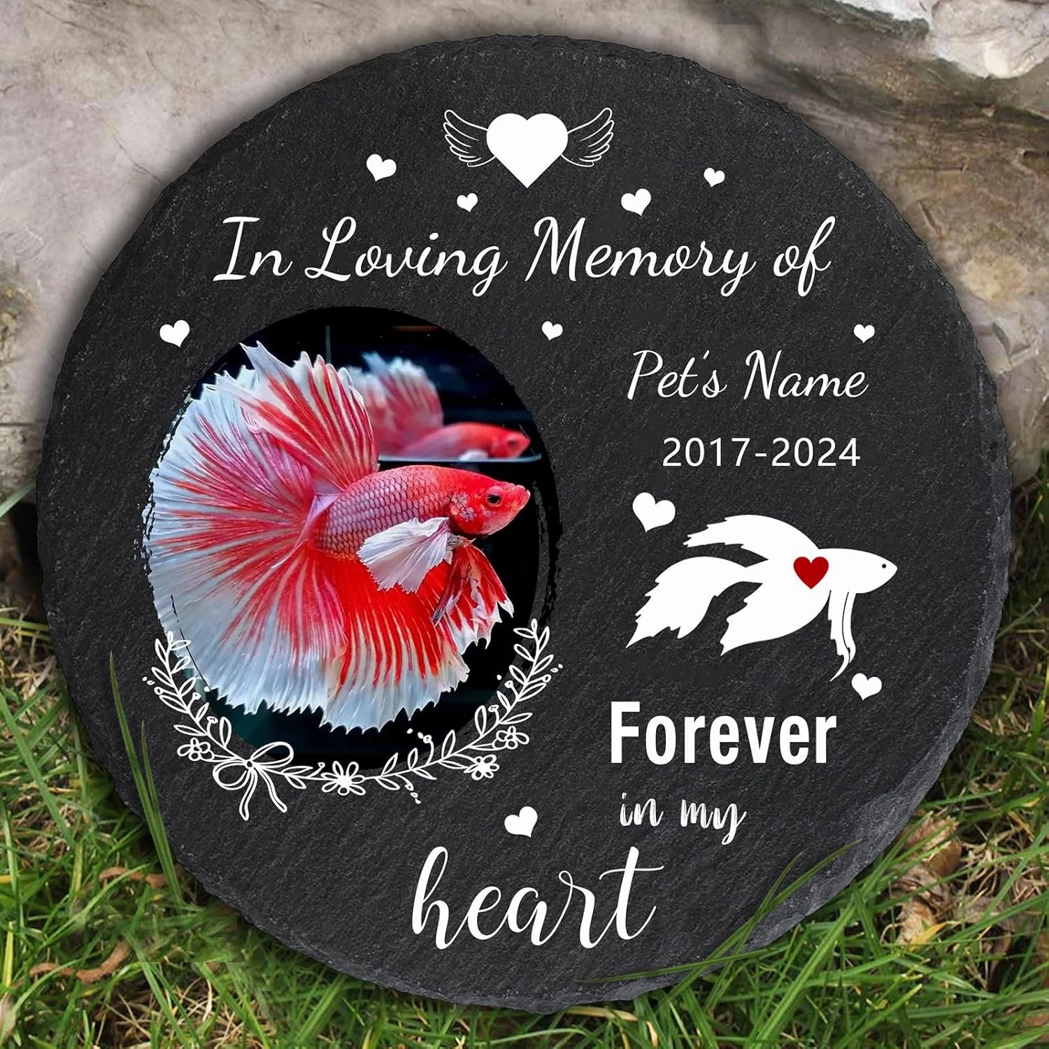 Personalized Pet Memorial Stone for Betta Fish, Customized Pet Betta Fish Garden Memorial Stone, Betta Fish Headstone, Goldfish Tombstone, Pet Betta Fish Memorial Plaque Outdoor