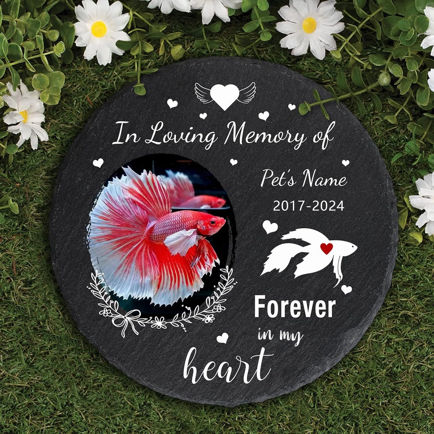 Personalized Pet Memorial Stone for Betta Fish, Customized Pet Betta Fish Garden Memorial Stone, Betta Fish Headstone, Goldfish Tombstone, Pet Betta Fish Memorial Plaque Outdoor
