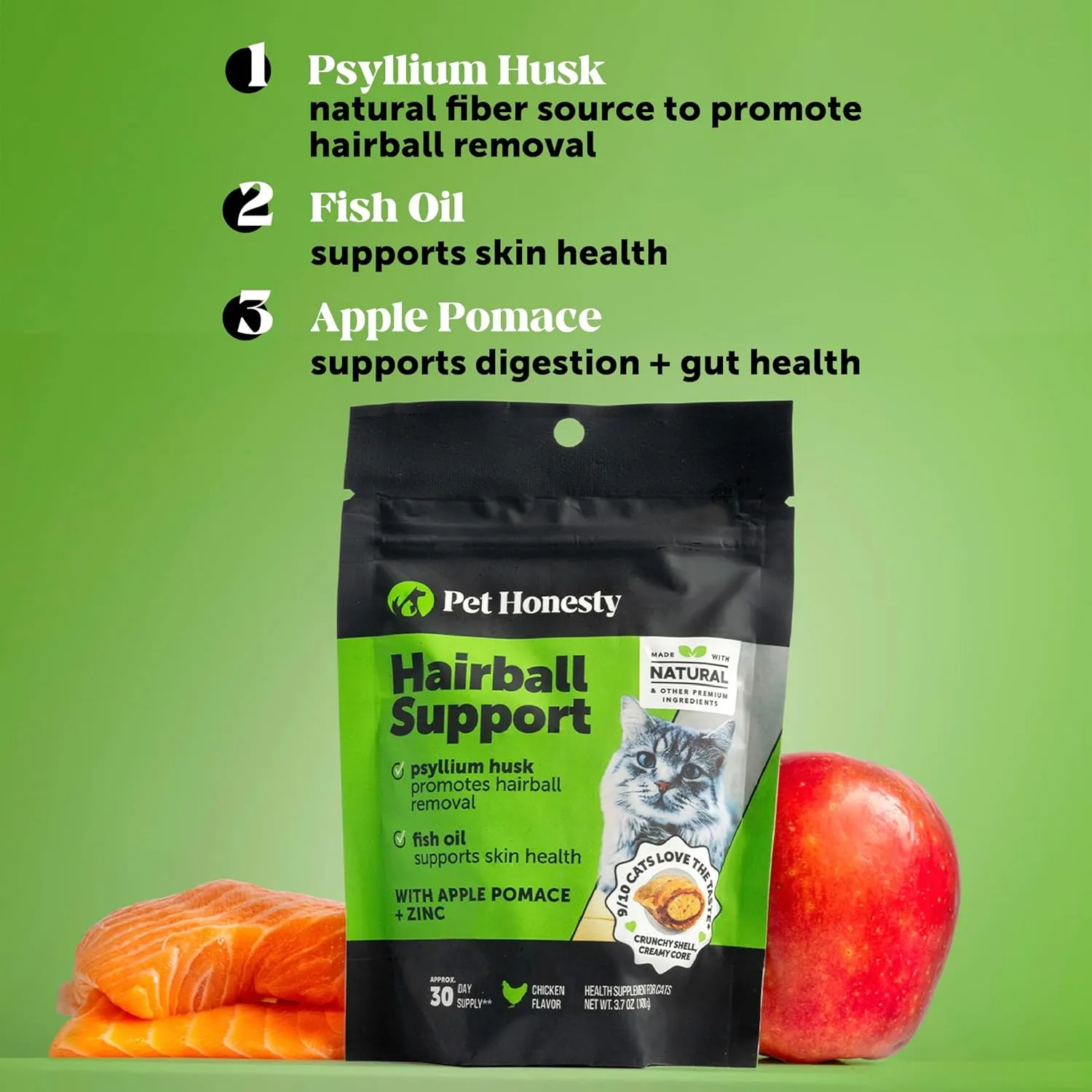 Pet Honesty Cat Hairball Support Crunchy & Creamy Chews, Hairball Remedy Cat Treats, Furball Treatment, Supports Skin & Coat, Digestion, Vitamins & Hairball Medicine, Chicken (90-Day Supply)