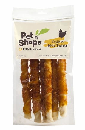 Pet 'n Shape Chik 'n Hide Twist - Chicken Wrapped Rawhide Natural Dog Treats, Large, 6 Count