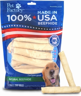 Pet Factory 100% Made in USA Beefhide 5" Chip Rolls Dog Chew Treats - Natural Flavor, 22 Count/1 Pack