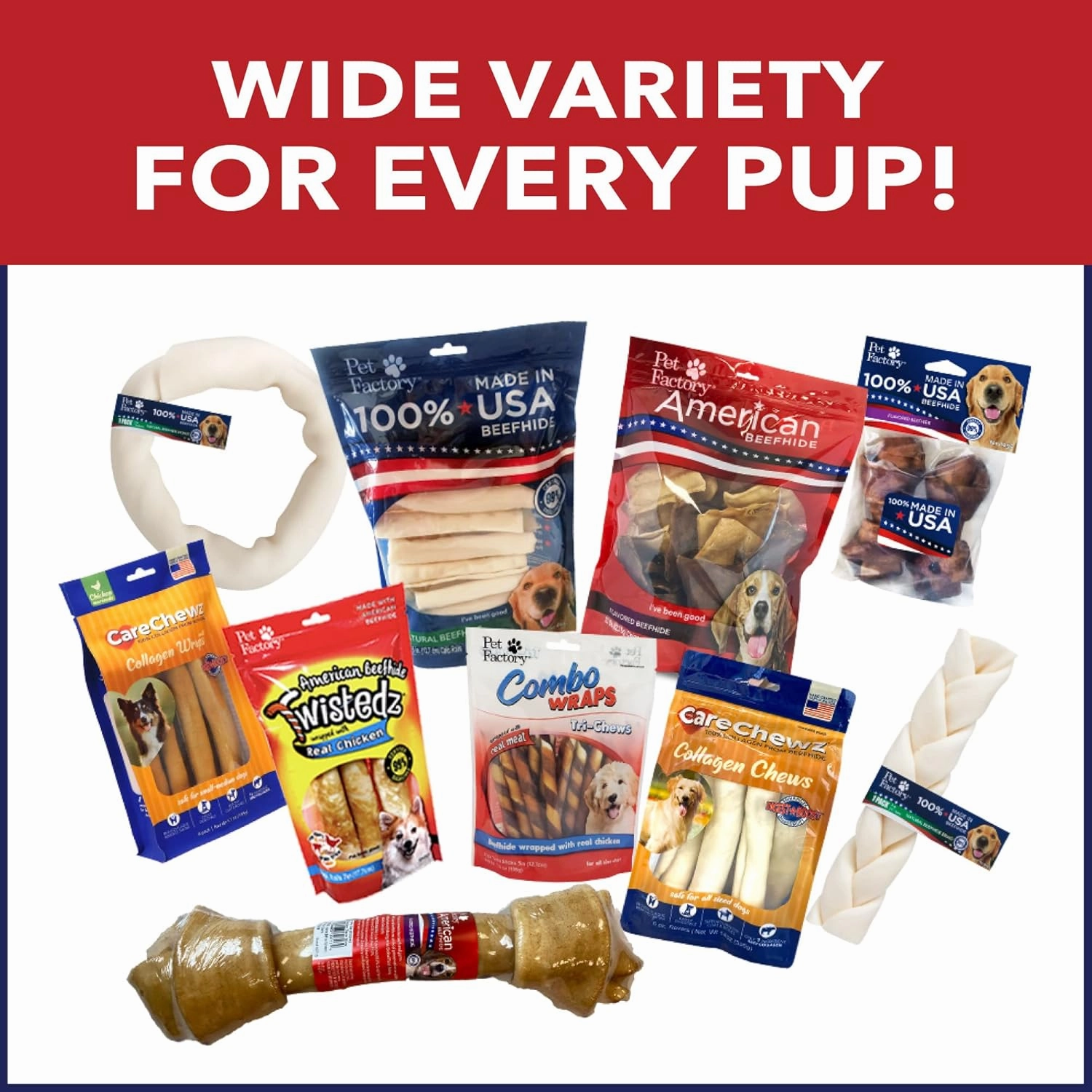Pet Factory 100% Made in USA Beefhide 5" Chip Rolls Dog Chew Treats - Natural Flavor, 22 Count/1 Pack