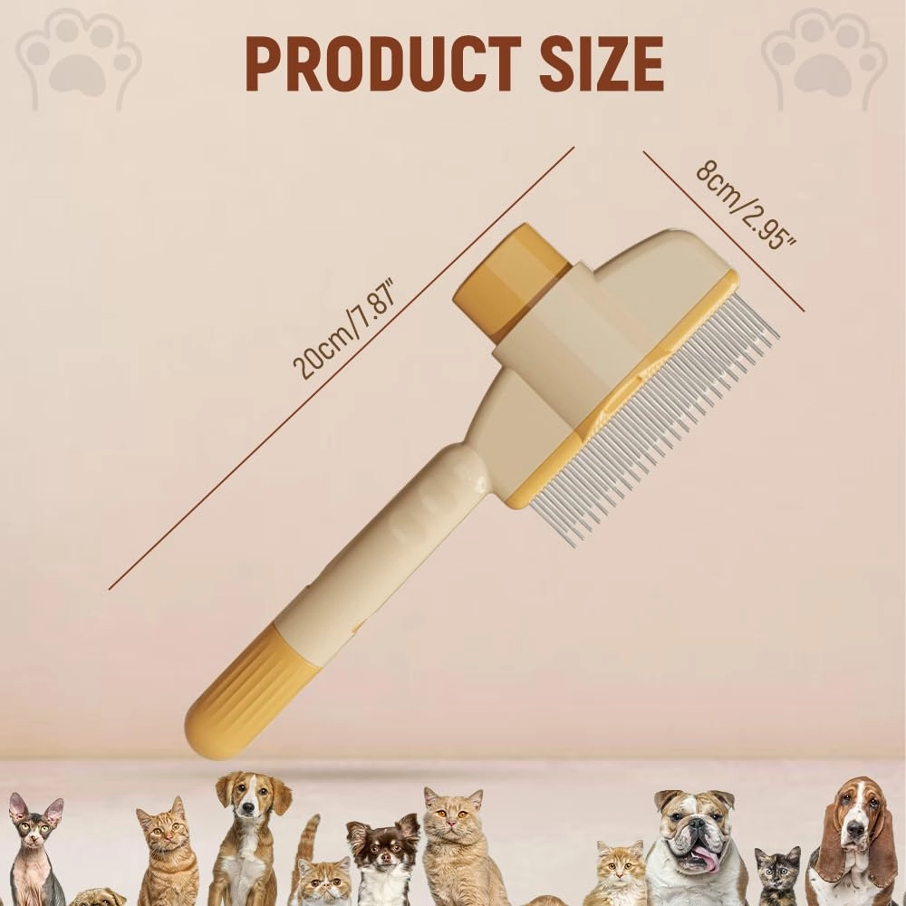 Pet Hair Removal Flea Comb, 2025 Cat Dog Brush for Massaging and Cleaning Shedding Pet Hairs, Multifunctional Cat Brushes with Release Button, Dog Hair Grooming Brush Supplies(2PCS)