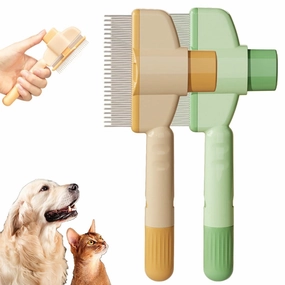 Pet Hair Removal Flea Comb, 2025 Cat Dog Brush for Massaging and Cleaning Shedding Pet Hairs, Multifunctional Cat Brushes with Release Button, Dog Hair Grooming Brush Supplies(2PCS)