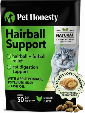 Pet Honesty Cat Hairball Support Crunchy & Creamy Chews, Hairball Remedy Treats, Cat Furball Treatment, Supports Skin & Coat, Vitamins for Digestion, Chicken (30-Day Supply)