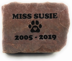 Pet Memorial Stone Red Natural Stone Pet Loss Gift for The Memory of a Beloved Pet Headstone Grave Marker Dog Cat Sandblast Engraved with Name of Pet and Dates