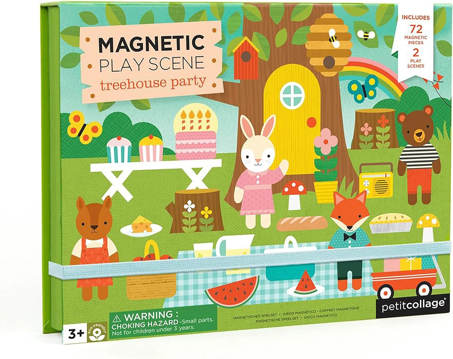 Petit Collage: Animal Friends Magnetic Game Board with Mix & Match, Ideal for Ages 3 , Includes Mag Play Scene Treehouse Party, 74 Count