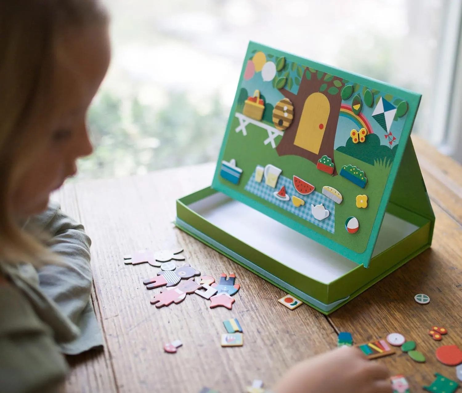 Petit Collage: Animal Friends Magnetic Game Board with Mix & Match, Ideal for Ages 3 , Includes Mag Play Scene Treehouse Party, 74 Count