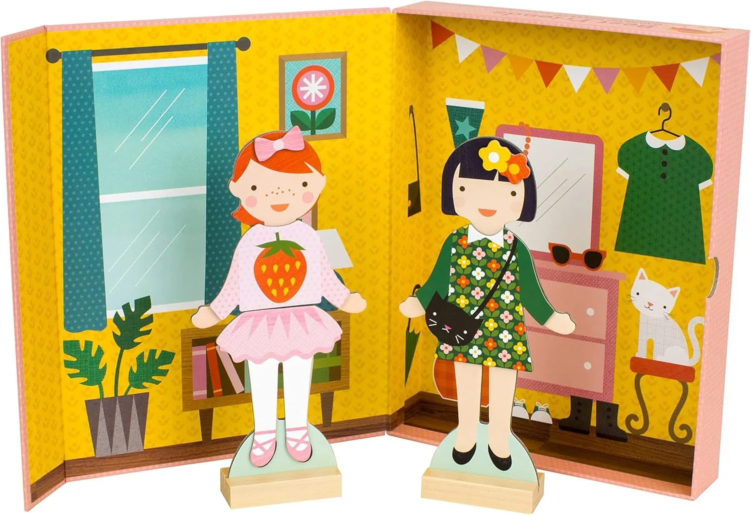 Petit Collage Magnetic Dress Up Best Friends – Magnetic Game Board with Mix and Match Magnetic Pieces, Ideal for Ages 3  – Includes 2 Scenes and 49 Creative Magnetic Pieces