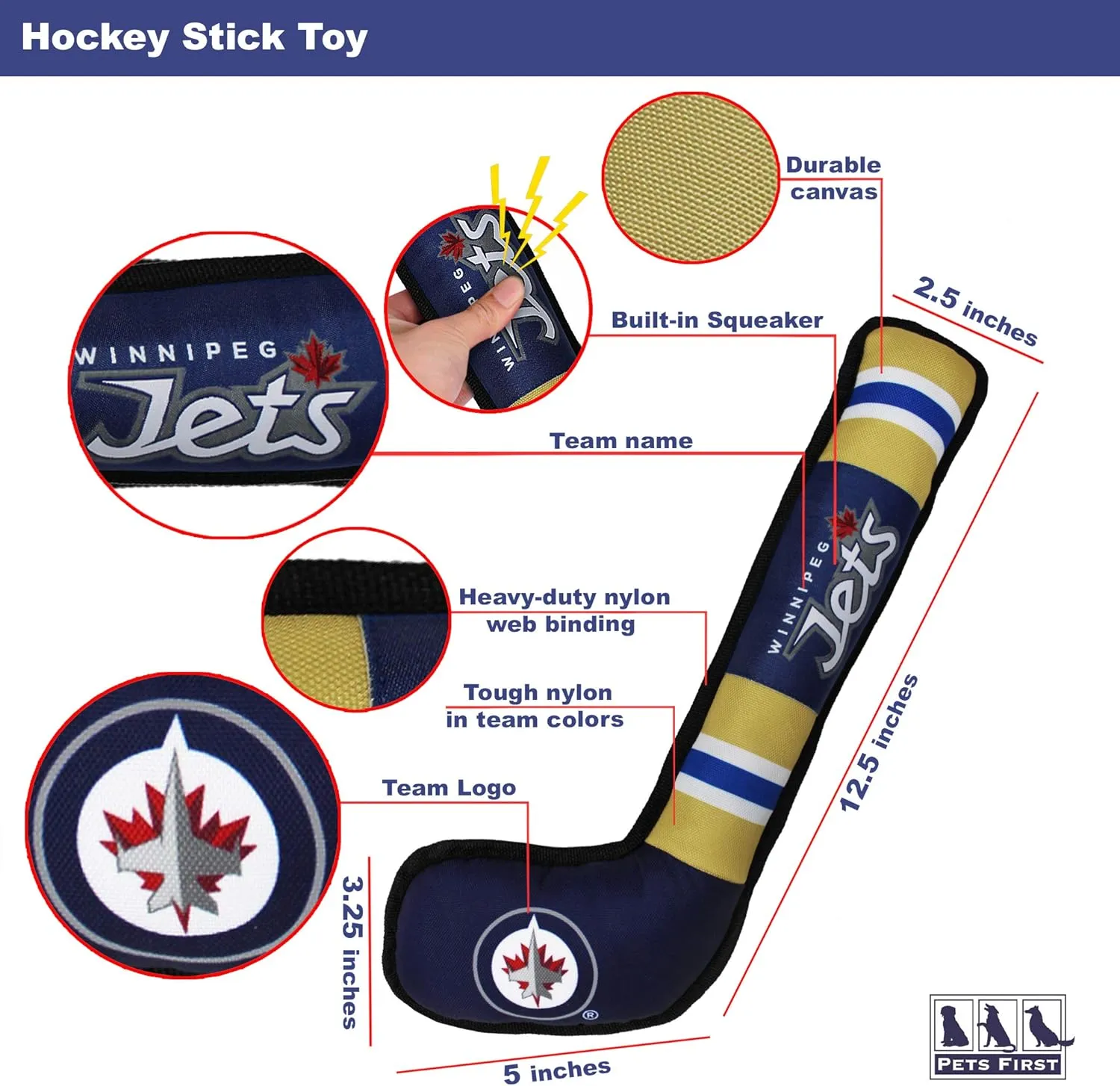 Pets First NHL Winnipeg Jets Stick Toy for Dogs & Cats. Play Hockey with Your Pet with This Licensed Dog Tough Toy Reward!