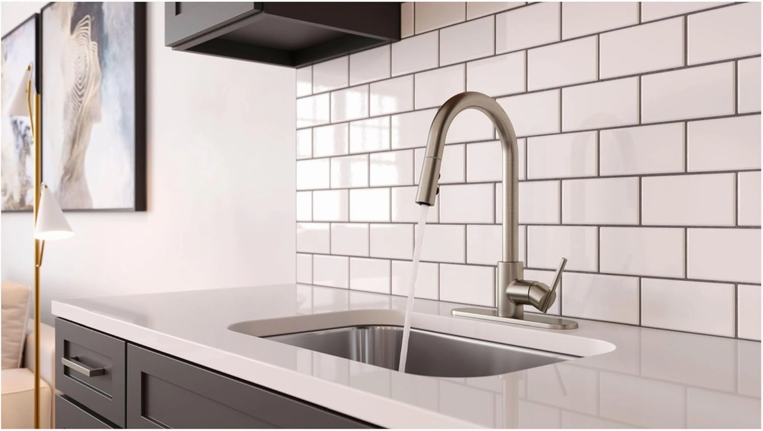 Pfister GT529-BI Brislin 1.8 GPM Single Hole Pull Down Kitchen Faucet with AutoDock Sprayhead, Pfast Connect, and Pforever Seal Valves - Matte Black