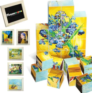 PicassoTiles 1” Magnetic Puzzle Building Cubes Blocks of Popular World Famous Art Paintings with Free Frame, Educational STEAM Toys for 3  Year Old Boys Girls Toddlers Or Preschool Age Children PMC21