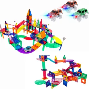 PicassoTiles 128PC Magnetic Race Car Track   100PC Marble Run, Fun & Creative Playset: STEAM Learning, Enhance Construction Skills, Hand-Eye Coordination and Fine Motor Skills, Gift for Boys and Girls