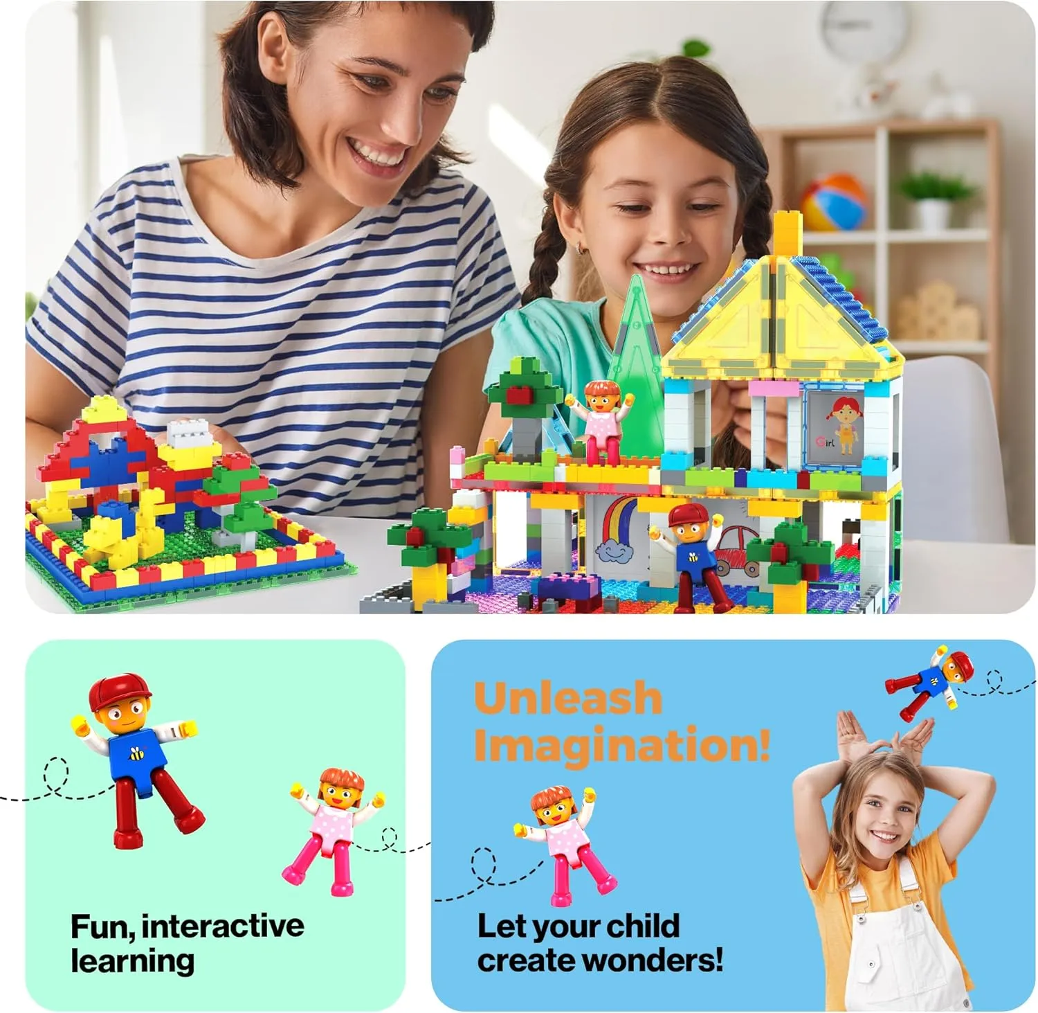 PicassoTiles 585pc Kids Activity Table with Magnetic Tiles and Bricks STEM Pretend Play Learning with Reversible Brick Whiteboard Tabletop Storage Bins and Extra Add-On Toys Boys Girls Ages 3  PBT585