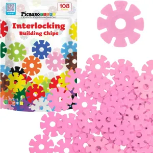 PicassoTiles Magnet Building Tiles Building Chip Blocks in Pink, Building Blocks Construction Toy Block Stack, STEM Building Toys Chip Interlocking Construction Block Chips Toy Child Brain Teaser