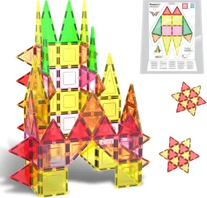 PicassoTiles Magnet Tile Building Block Set Magnetic Construction Square Triangle Tiles Toy Kit Sparking Creativity Geometric Shapes STEM Educational Learning Brain Development Kids Ages 3  PB12