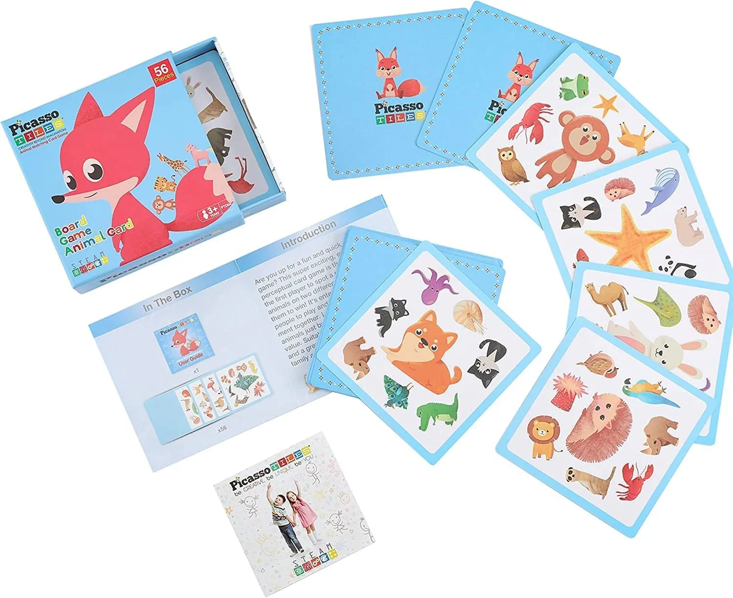 PicassoTiles Magnetic Puzzle Cube   Animal Speed Matching Game, Popular World Famous Art Paintings with Free Frame, 56pcs Pair Matching Puzzle, Family Games, Board Games, Educational STEAM Toys for 3 