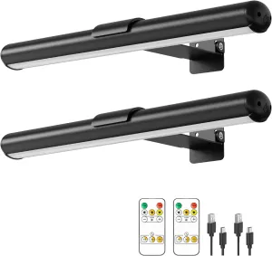 Picture Light, Wall Lights Wireless, Metal Body high Bright Picture Art Dart Board, Large Wall Art Lights, 300 lumens Adjustable Brightness (2 Pack Black)