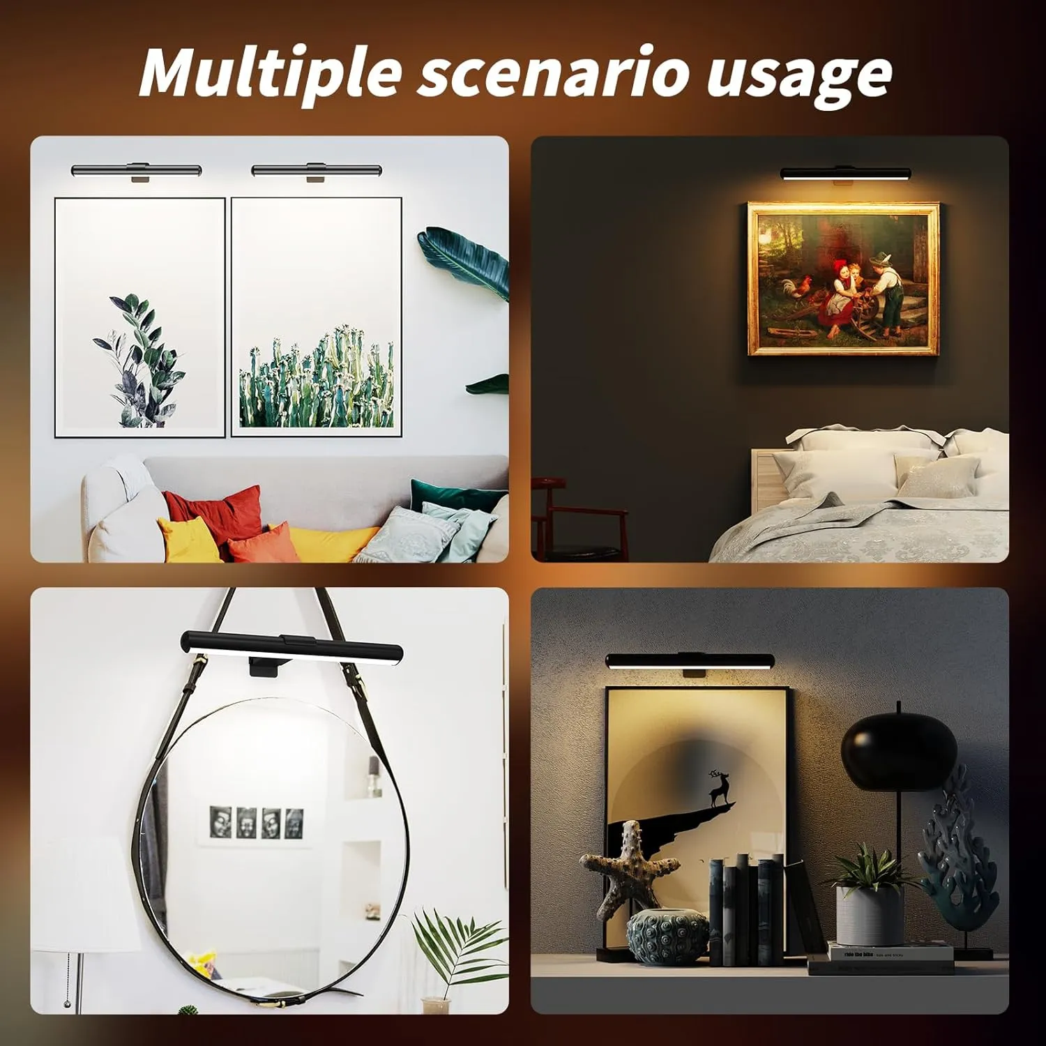 Picture Light, Wall Lights Wireless, Metal Body high Bright Picture Art Dart Board, Large Wall Art Lights, 300 lumens Adjustable Brightness (2 Pack Black)