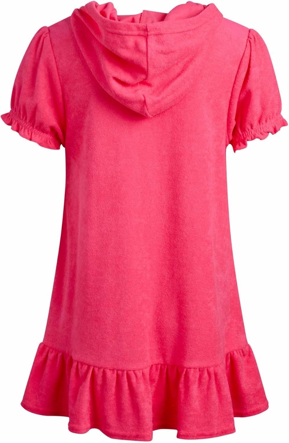 Pink Platinum Girls Swim Cover Up - Full Zip Hooded Ruffled Kids Terry Cloth Bathrobe, Swim Cover Up Dress for Girls (2T-16)