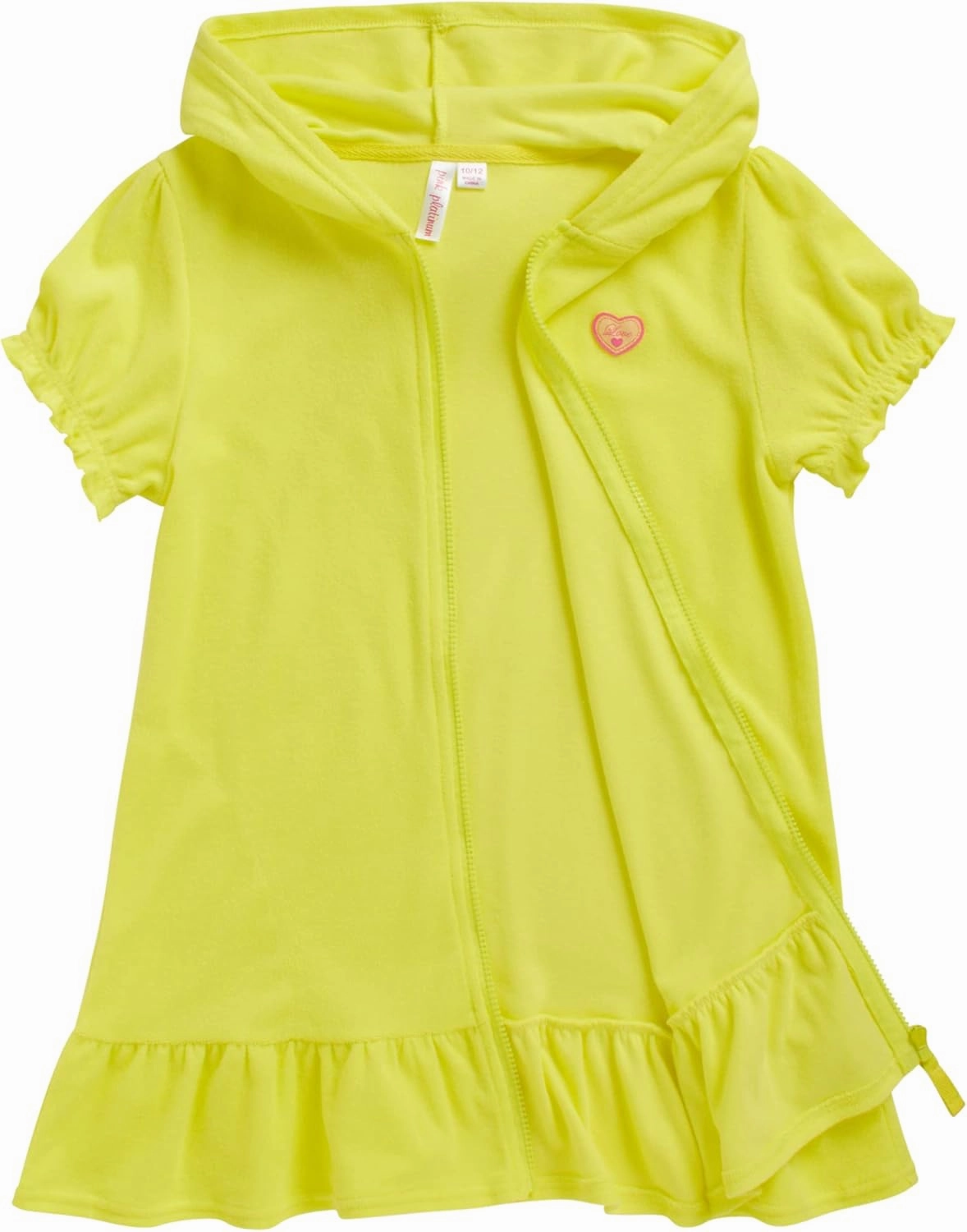Pink Platinum Girls Swim Cover Up - Full Zip Hooded Ruffled Kids Terry Cloth Bathrobe, Swim Cover Up Dress for Girls (2T-16)