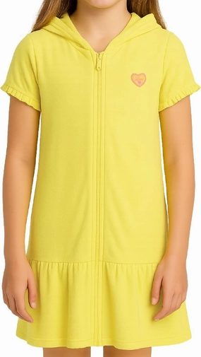 Pink Platinum Girls Swim Cover Up - Full Zip Hooded Ruffled Kids Terry Cloth Bathrobe, Swim Cover Up Dress for Girls (2T-16)