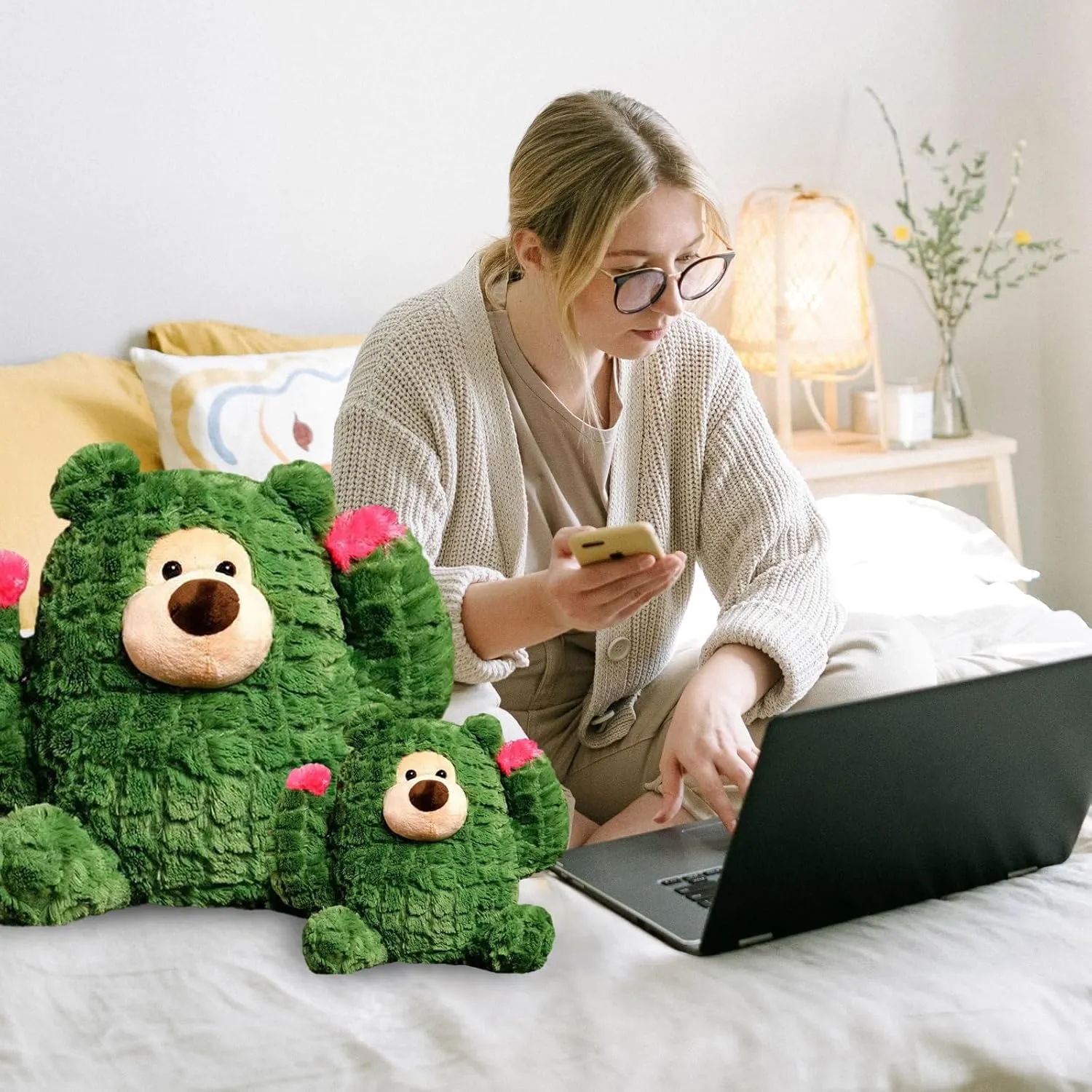 Plant Cactus Stuffed Animals Plush Toys - Super Soft & Washable, Adorable Kids Character Animal Pillows, Perfect for Room Decor, Gifts for Ages 3 , Showcase Your Mood (Green-Cactus,11 inch)