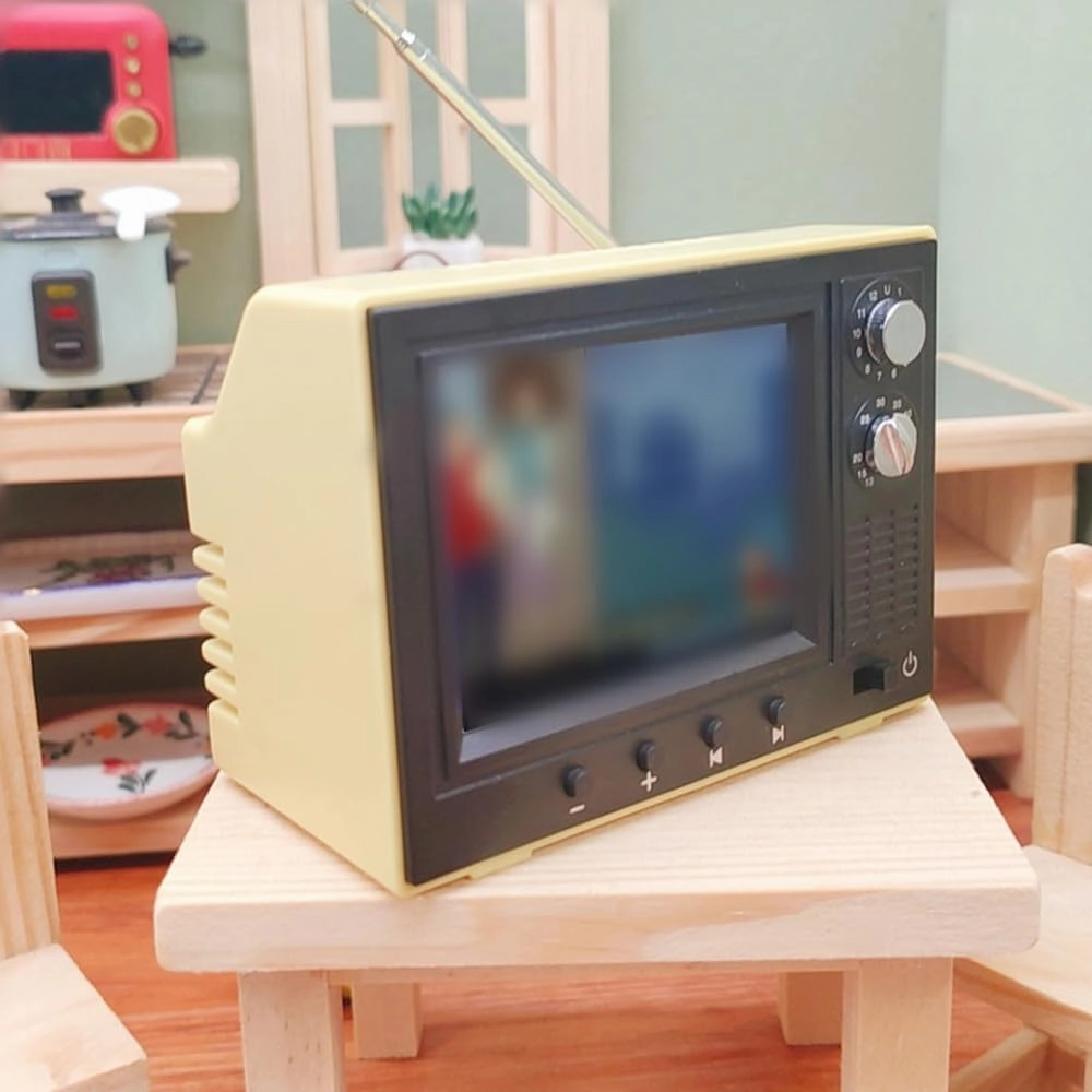 Playable Miniature Dollhouse TV Mini TV Furniture for Dollhouse Living Room Accessories, 1:12 Scale