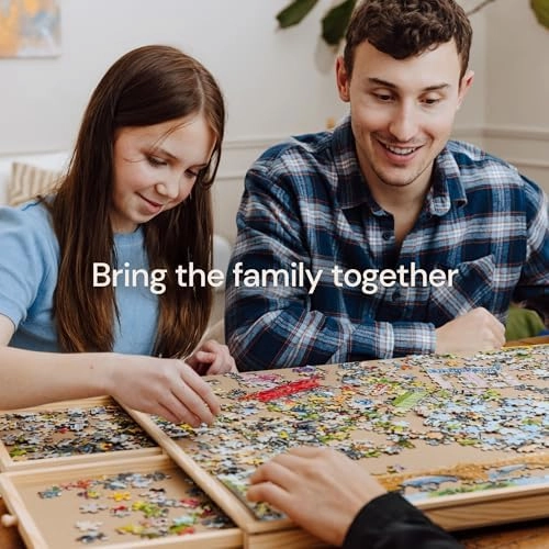 PlayVibe Locker 1000 Piece Puzzle Board with Drawers and Cover - Sturdy Puzzle Table with 6 Drawers 22 1/4” x 30" - Jigsaw Portable Wooden Tray